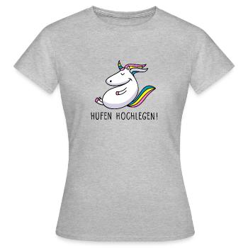 Hufen hochlegen - Frauen T-Shirt - Grau meliert - Vorne - AI Model Female 172 dark (172cm)