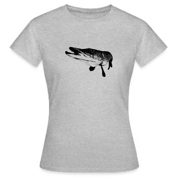 brochet - imprimé noir - T-shirt Femme - gris chiné - Devant - AI Model Female 172 dark (172cm)