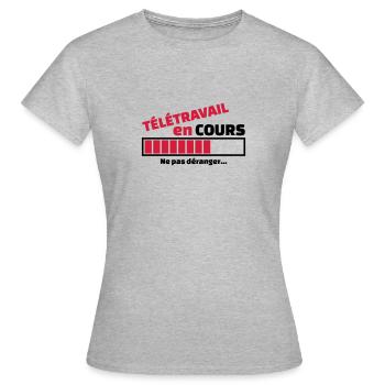 télétravail en cours - T-shirt Femme - gris chiné - Devant - AI Model Female 172 dark (172cm)