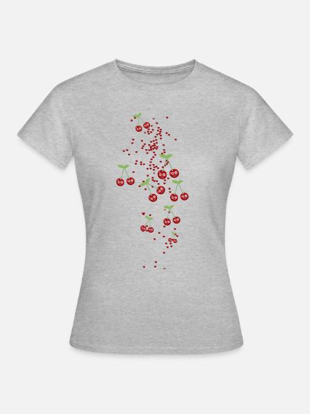 kirschen,familie,kirschen familie, herzen - Frauen T-Shirt - Grau meliert