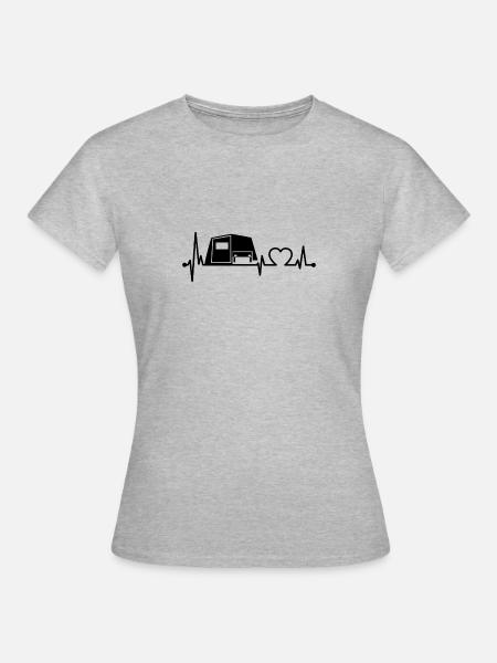 Camptourist Klappfix Herzschlag -schwarz- - Frauen T-Shirt - Grau meliert