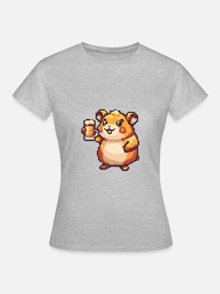 Hamster Bier Pixel - Frauen T-Shirt - Grau meliert