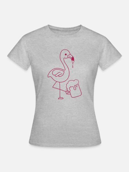Saufender Bier Flamingo - Frauen T-Shirt - Grau meliert
