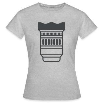 Objectif de caméra - T-shirt Femme - gris chiné - Devant - AI Model Female 172 dark (172cm)
