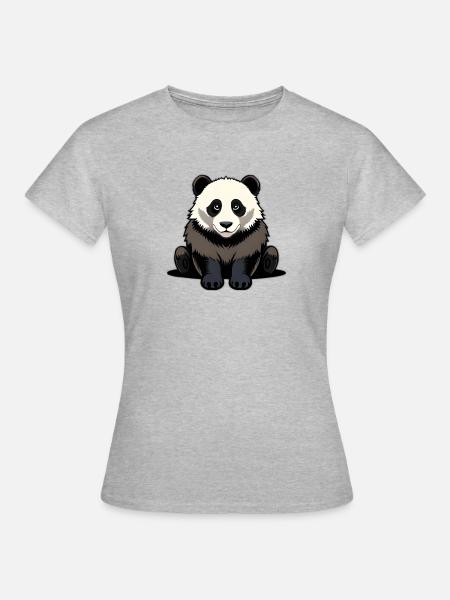 Niedlicher Panda sitzt - Frauen T-Shirt - Grau meliert