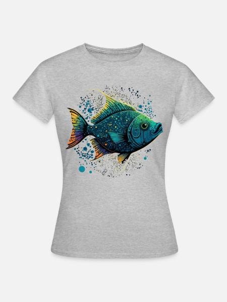 Fisch mit offenem Maul - Frauen T-Shirt - Grau meliert
