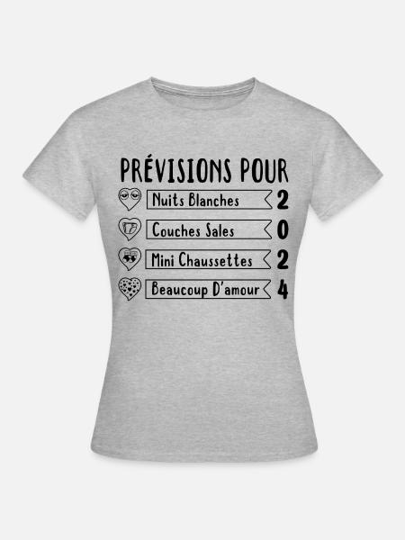 Prévisions pour 2024,future mama,futur papa,papa - T-shirt Femme - gris chiné