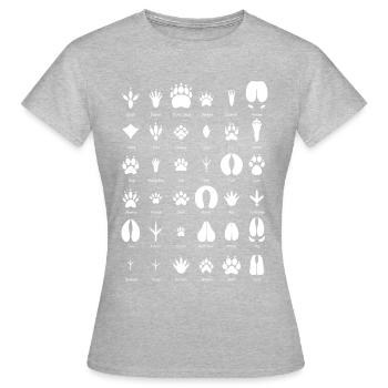 Tiere des Waldes Fußabdruck Sammlung Geschenk - Frauen T-Shirt - Grau meliert - Vorne - AI Model Female 172 dark (172cm)