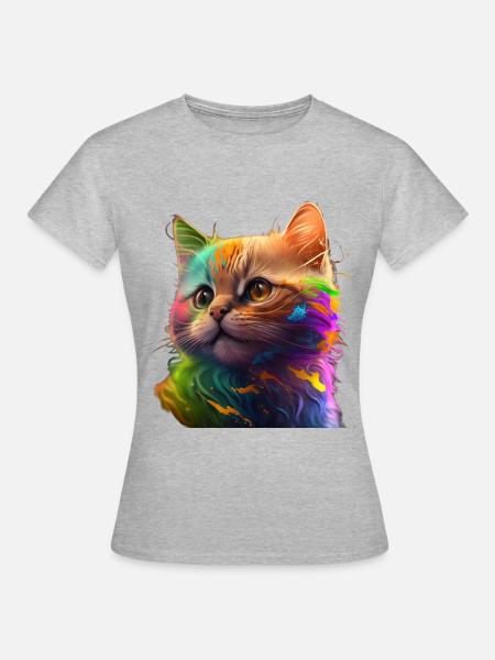 Mehrfarbige Katze - Frauen T-Shirt - Grau meliert
