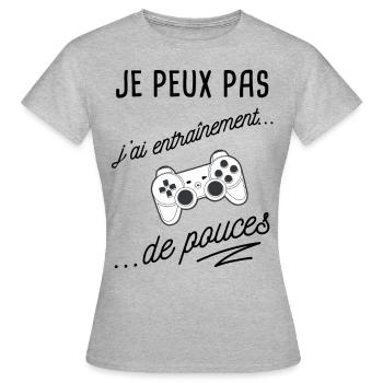 je peux pas j'ai console - T-shirt Femme - gris chiné - Devant - AI Model Female 172 dark (172cm)