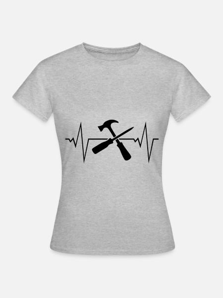 Hammer Schrauber Puls Herzschlag - Frauen T-Shirt - Grau meliert