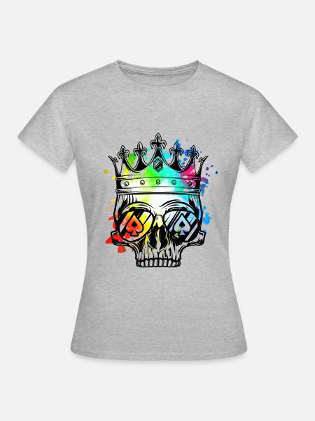 Skelett Totenkopf Krone König Symbol - Frauen T-Shirt - Grau meliert