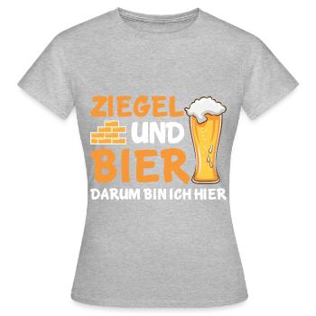 Ziegel und Bier darum bin ich hier - Frauen T-Shirt - Grau meliert - Vorne - AI Model Female 172 dark (172cm)