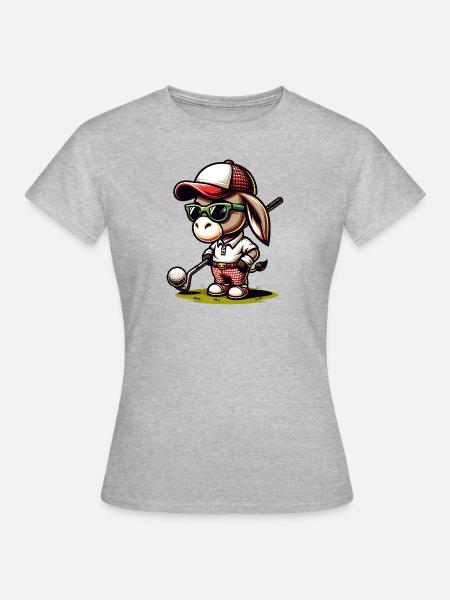 Lustiger Esel Golfspieler Cartoon - Frauen T-Shirt - Grau meliert