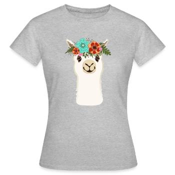 Alpaka mit Blumen - Frauen T-Shirt - Grau meliert - Vorne - AI Model Female 172 dark (172cm)