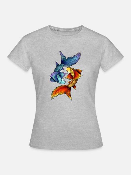 Koi YinYang - Frauen T-Shirt - Grau meliert