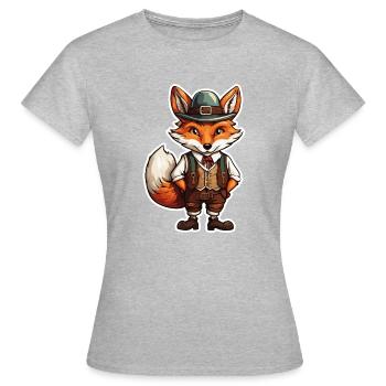 Lederhosen / Animal / Costume traditionnel / Tradition / Renard - T-shirt Femme - gris chiné - Devant - AI Model Female 172 dark (172cm)