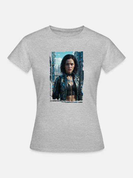 Porträt eines Sci-Fi-Cyberpunk-Mädchens - Frauen T-Shirt - Grau meliert