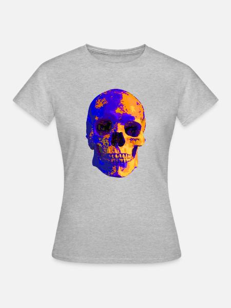 Bunter Skull - Frauen T-Shirt - Grau meliert