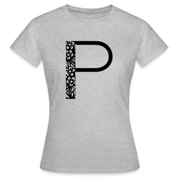 Buchstabe P - Frauen T-Shirt - Grau meliert - Vorne - AI Model Female 172 dark (172cm)
