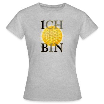 ICH BIN - Lebensblume - Meditation - Sonne - Frauen T-Shirt - Grau meliert - Vorne - AI Model Female 172 dark (172cm)