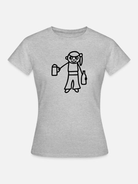Strichmännchen Bier - Frauen T-Shirt - Grau meliert