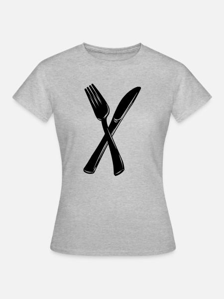 Messer und Gabel - Frauen T-Shirt - Grau meliert