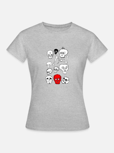 Skull-Design mit Farbkontrast - Frauen T-Shirt - Grau meliert