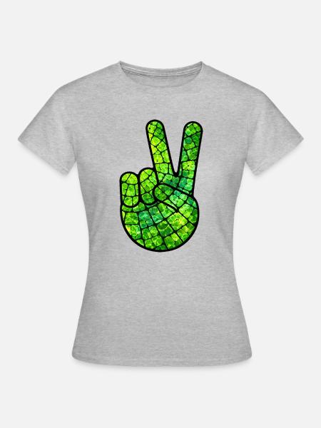 Friedenszeichenhand Grün - Frauen T-Shirt - Grau meliert