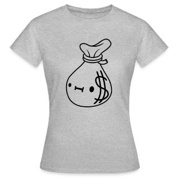 Comic Gesicht Geld Sack - Frauen T-Shirt - Grau meliert - Vorne - AI Model Female 172 dark (172cm)