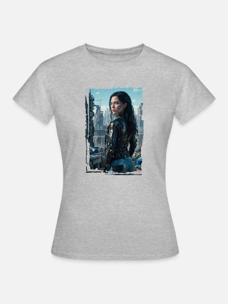 Porträt eines Sci-Fi-Cyberpunk-Mädchens - Frauen T-Shirt - Grau meliert