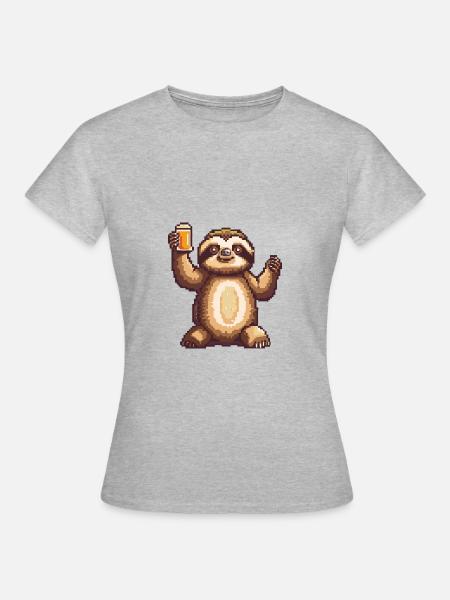 Faultier Bier Pixel - Frauen T-Shirt - Grau meliert