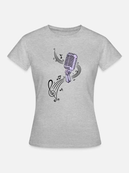Mikrofon musikk retro mikrofon - Dame-T-shirt - grå meleret