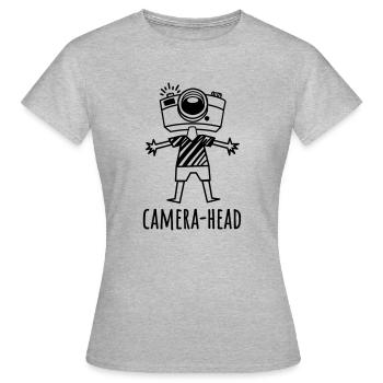 Photographer Stick figure with camera as head - Women's T-Shirt - heather grey - Front - AI Model Female 172 dark (172cm)