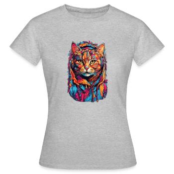 Katze in der Kapuze - Frauen T-Shirt - Grau meliert - Vorne - AI Model Female 172 dark (172cm)