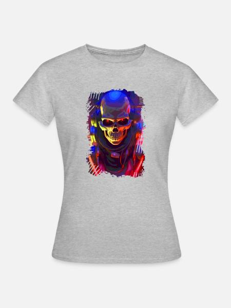 Roboter Skull - Frauen T-Shirt - Grau meliert