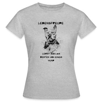 Lebensfreude Hund - Frauen T-Shirt - Grau meliert - Vorne - AI Model Female 172 dark (172cm)