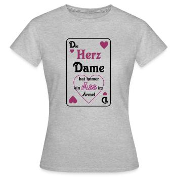 Skat Herz Dame Ass im Ärmel Schrift Mau-Mau - Frauen T-Shirt - Grau meliert - Vorne - AI Model Female 172 dark (172cm)