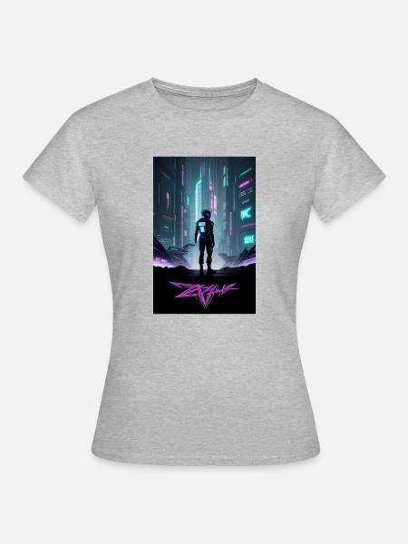 Dystopische Cyberpunk-Collage - Frauen T-Shirt - Grau meliert