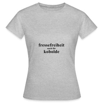 Fressefreiheit auch für Kobolde - Frauen T-Shirt - Grau meliert - Vorne - AI Model Female 172 dark (172cm)
