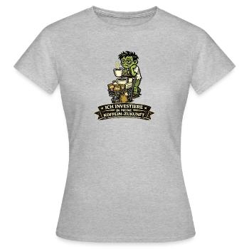 Kaffee-Kapital: Zombie mit Einkaufskorb - Frauen T-Shirt - Grau meliert - Vorne - AI Model Female 172 dark (172cm)