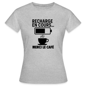 Recharge café en cours - T-shirt Femme - gris chiné - Devant - AI Model Female 172 dark (172cm)