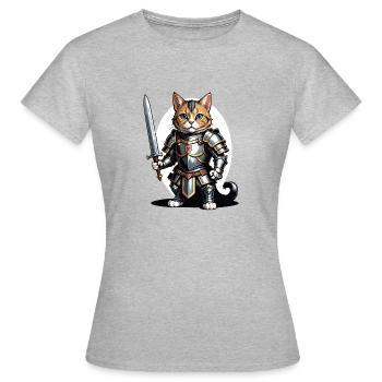 Cat Ritter Knight Katze Geschenk Mittelalter - Frauen T-Shirt - Grau meliert - Vorne - AI Model Female 172 dark (172cm)