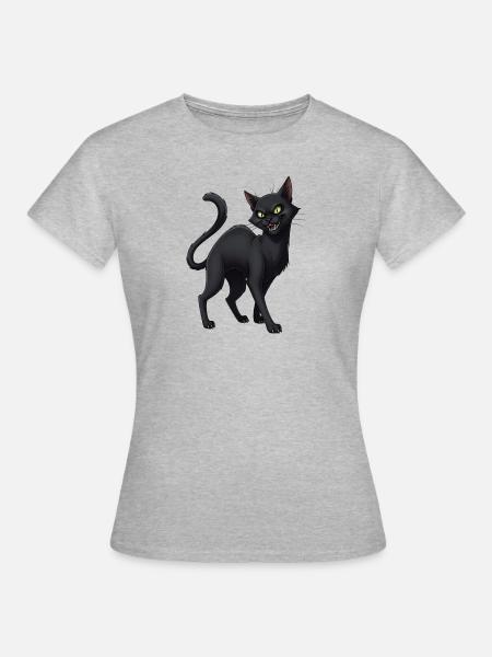 Schwarze Katze - Frauen T-Shirt - Grau meliert