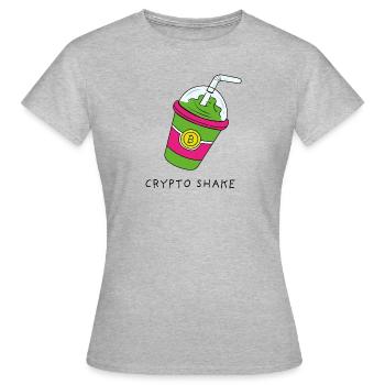 Bitcoin Ethereum Kryptowährungen Shake - Frauen T-Shirt - Grau meliert - Vorne - AI Model Female 172 dark (172cm)