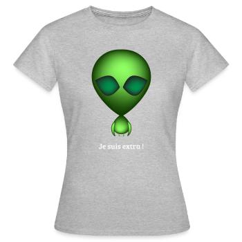 Alien Vert Je suis Extra - T-shirt Femme - gris chiné - Devant - AI Model Female 172 dark (172cm)