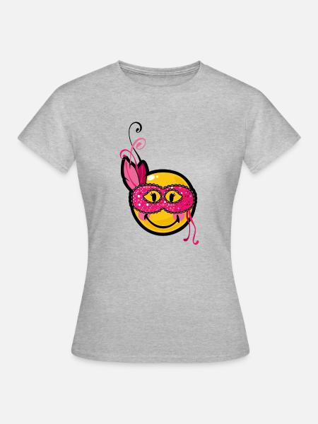 Smiley Burlesque Mask - Frauen T-Shirt - Grau meliert