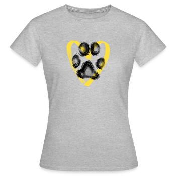 Empreinte de patte avec coeur, jaune - T-shirt Femme - gris chiné - Devant - AI Model Female 172 dark (172cm)