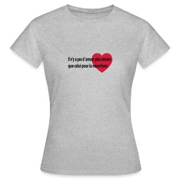 amour sincere nourriture - T-shirt Femme - gris chiné - Devant - AI Model Female 172 dark (172cm)