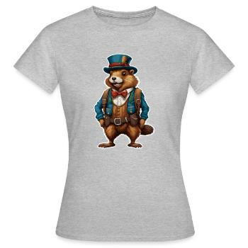 Lederhosen / Animal / Costume traditionnel / Tradition / Castor - T-shirt Femme - gris chiné - Devant - AI Model Female 172 dark (172cm)